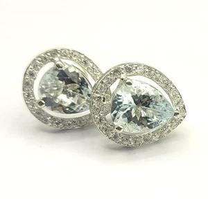 Orecchini a perno in argento sterling 925 con acquamarina naturale e pietre... - Foto 1 di 8