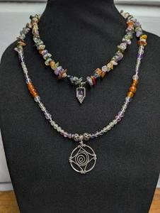 Rainbow Gemstone Double Wrap Necklace Bracelet W Sterling Silver Charms .H16r - Picture 1 of 8