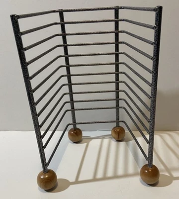 Vintage Metal Wood 10 CD Storage Rack Stand Holder 1990s Y2K - Image 1 of 4