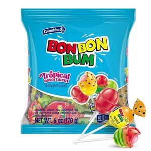 Bon Bon Bum Tropical Assortment Lollipops – 10 Pack From Colombia Gum Filled - Picture 1 of 1