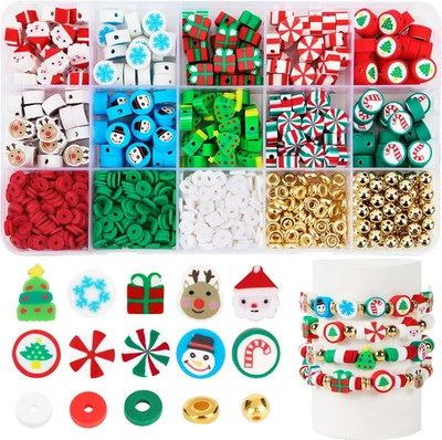 Kit de 960 piezas de cuentas de arcilla de Navidad para hacer joyas pulseras artesanías collares Ch Foto 1 de 4