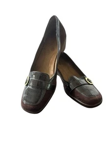 Aerosoles donna 11 M marrone zeppa decolte slip on ecopelle scamosciata vernice fibbia - Foto 1 di 7