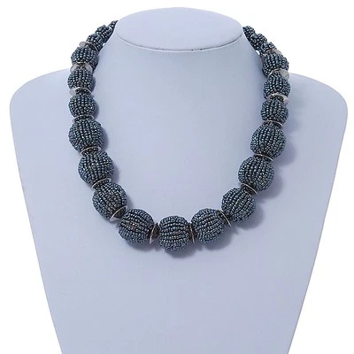 Grueso Graduado Collar de Cuentas de Vidrio de Color Hematita - 44 cm L Foto 1 de 4