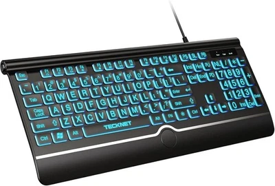 TECKNET Large Print Backlit Keyboard, Wired USB-A Computer Keyboard with Wris... - Image 1 of 4