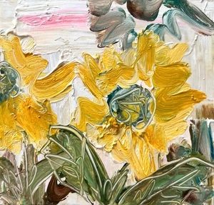 New Mexico Desert Sunflowers Original Miniature Oil Painting Unique Wall Art 4” - Picture 1 of 9