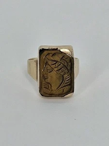 Vintage 14k Yellow Gold Tiger Eye Cameo Soldier Men's Ring ~Size 8 *Read* - Picture 1 of 16