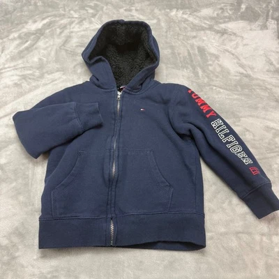 Chaqueta Tommy Hilfiger Talla 5 Azul Sherpa Forrada Sudadera con Capucha Cremallera Completa Niños Foto 1 de 4