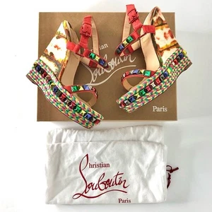 Christian Louboutin Cataclou 140 Cubana Wedge Espadrille Nieten Sandalen 36 - Bild 1 von 13