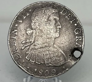 1809 Mexico Spanish Colonial 8 Reales Ferdin Ferdinand VII - .903 Silver - Hole - Picture 1 of 5
