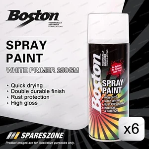 6 x Boston White Primer Spray Paint Cans 250 Gram Quick Drying Rust Protection - Picture 1 of 3