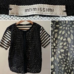 Designer INTIMISSIMI Black & White Lace Round Neck Short Sleeve Top Size Large - Picture 1 of 9