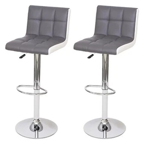 Juego de 2 sillas de bar HWC-G87, taburete de bar ajustable, cuero sintético gris-blanco, pie cromado - Imagen 1 de 7