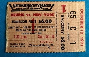1972 Boston Bruins Stanley Cup YR Ticket Opening Day Orr Roughing Esposito GL EX - Picture 1 of 3