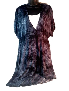 Sexy Vestido Hippie Boho Algodón Tejido Tie Dye Negro Gris Imitación Envoltura 1X Plus - Imagen 1 de 6