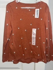 Neu mit Etikett Mädchen Old Navy L/S kupferfarbenes Top mit Blumendruck Größe Medium (8) - Bild 1 von 6
