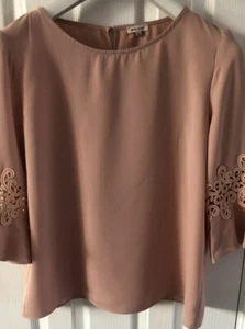 River Island Rosa 3/4 geriffelte Ärmel Schlitz Rücken Top Größe 14 Neu mit Etikett - Bild 1 von 5