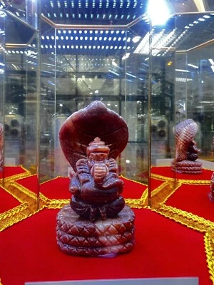 Ganesh Idol Sitting On Shesha Naga Stone Brown Jade From  Myanmar Height 3 Inch - Image 1 of 3