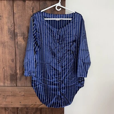 De Colección Años 90 Lencería Cacique Camisón Mujer Grande Azul Rayas Bolsillo Satinado Foto 1 de 4