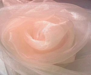 A34 (Sell Per Yard)Peach Pink Crystal Mirror Organza Sheer Drapping Dress Fabric - Picture 1 of 3