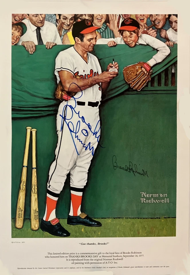 Brooks Robinson Baltimore Orioles Autographed Norman Rockwell Print Lithograph - Image 1 of 1