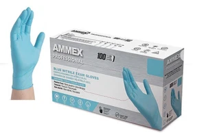 Small Size Blue Nitrile AMMEX 100/Box Disposable powder free Gloves - Picture 1 of 3