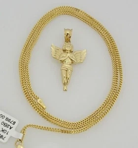 10k Gold Franco Chain Praying Angel Charm Pendant 1.5mm 16-24 Inch Necklace SALE - Picture 1 of 10