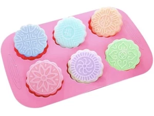 6-cavity Round Mooncake Chocolate Muffin Soap Cookies Silicone Mold - Picture 1 of 2