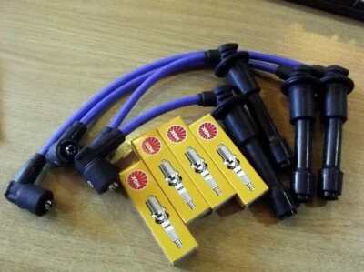 HT leads and NGK spark plugs set 8mm blue Mazda MX5 mk2 NB 1.6 1.8 plug wires - Image 1 of 3