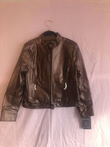 Pamela McCoy Bikerjacke Damen Gr. S Braun Kunstleder Metallic Full Zip - Bild 1 von 6