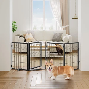 Dog Gate Indoor, 4 Panels Freestanding Pet Gate with Door Walk Through, 62.9 Inc - Picture 1 of 9