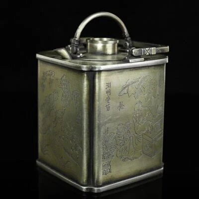 Chinese collect white brass teapost HandMade coloured drawing pot - Image 1 of 4
