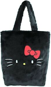 Sanrio Character Hello Kitty Fluffy Fur Tote Bag Storage Bag Black New cute