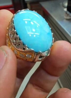 Anillo Feroza Nishapuri Azul Oscuro Turquesa Natural Hecho a Mano Plata 925 Foto 1 de 4