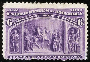 US Sc 235 Purple 6¢ 1893 Columbian Hinged Original Gum - Picture 1 of 1