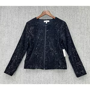 Velvet by Graham and Spencer Jacket Womens Small Black Zip Up Sequin Round Neck - Picture 1 of 9