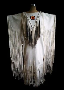 Women Traditional White Soft Leather Bohoo Powwo Regiala Wedding Dress - Picture 1 of 2