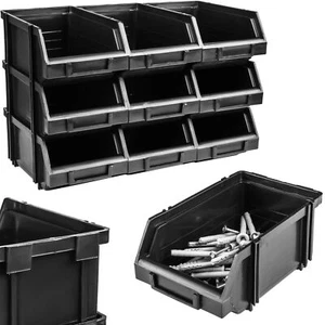 Stapelboxen Schwarz Modulbox mit Etikett fach Sortierbox Lagerbehälter 3 Größen - Bild 1 von 18