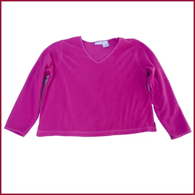 Cozy Women's Magenta Soft Fleece Shirt Size L Secret Treasures V Neck  - Image 1 of 4