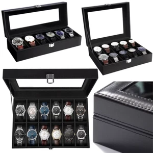 Mens 6 10 12 Grids PU Leather Watch Display Case Collection Storage Holder Box - Picture 1 of 57