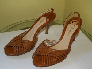 Women's Authentic Cole Haan Leather woven slingback heels wood heel Italy used - Picture 1 of 6