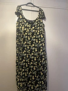 asos lemon Print Summer Plus Size maxi dress Uk Size 26 - Picture 1 of 6