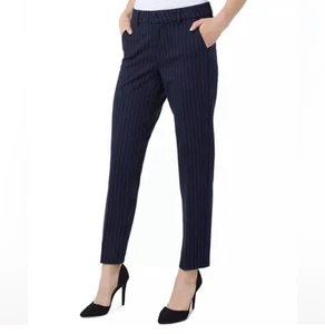 Liverpool Kelsey Stripe Ponte Knit Trousers Navy White Stripe Women 10 Petite - Picture 1 of 7