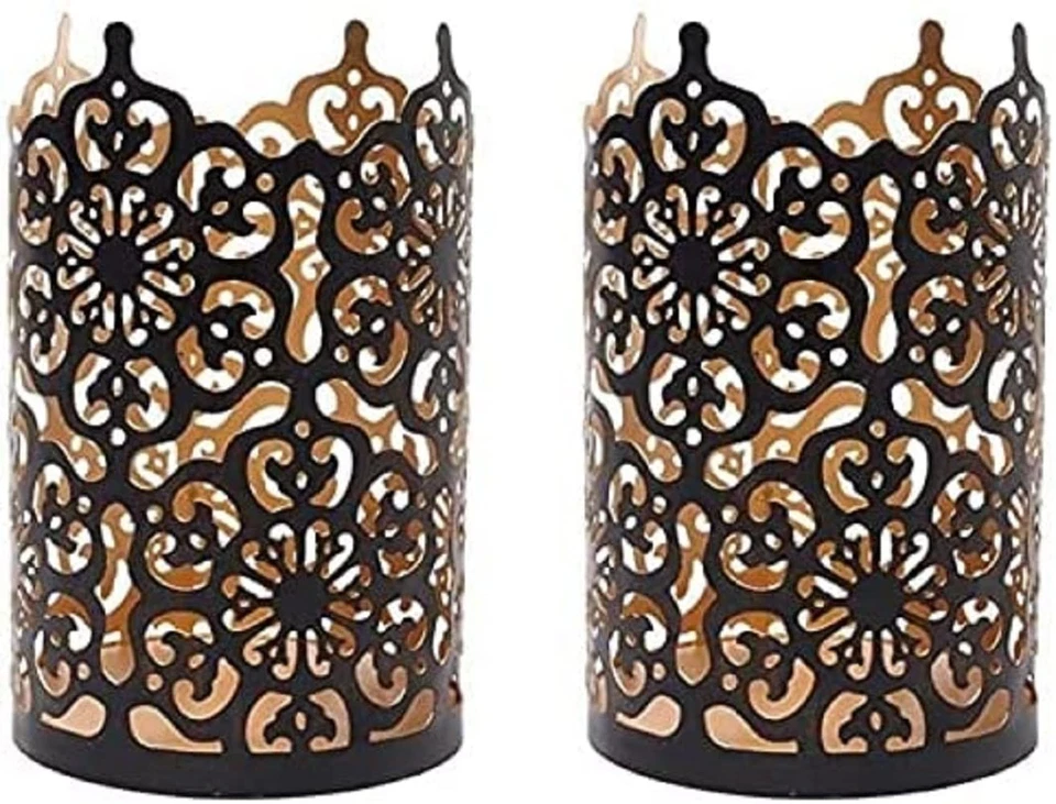 Hosley's Set of 2 Flower 7" High Cut Bronze Candle Holder & Lantern. Ideal for - Image 1 of 4
