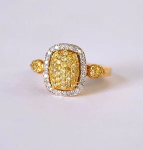 Natural Colored Yellow Diamonds w/ White Diamonds Ring - Picture 1 of 16