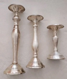 Set ~ 3 Nordstrom At Home Kerzenständer Kerzenständer "gebürstetes Silber" groß - Bild 1 von 15