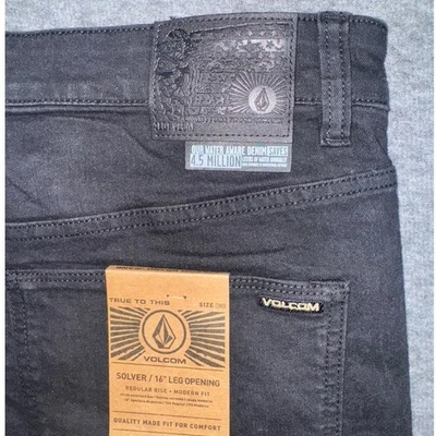 Volcom Mens Solver Modern Straight Stretch Denim Black Jeans Dark Wash 36x30 NEW - Image 1 of 4