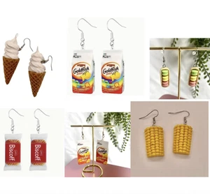 ❤️ Pendientes de bocadillo pretzel de maíz galletas pescado dorado macaron helado comida GRATIS - Imagen 1 de 13