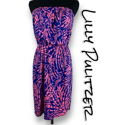 Lilly Pulitzer Windsor Strapless Mini Dress Pink Blue Pima Cotton Womens Sz XS - Image 1 of 4