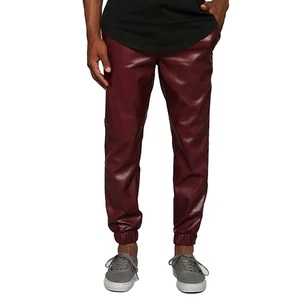 Men's Burgundy Lambskin Leather Sweat Pant Jogging Sweat Track Pant - Picture 1 of 7