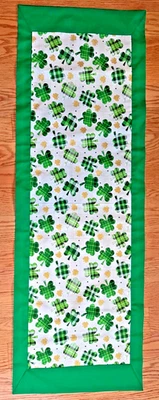 St. Patrick’s Day Shamrocks Coffee Table Runner Green backing unlined Handmade - Image 1 of 4
